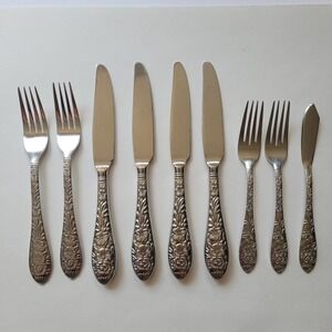 Cambridge Stainless Flatware 9 Lot Floral Fork Knife